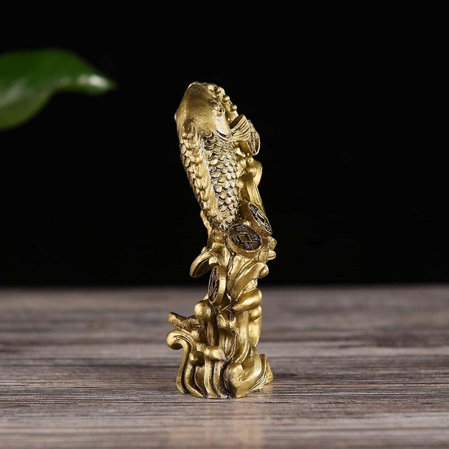 Resin Money Fish w/ Waves Statue Feng Shui for Wealth Luck Home Decoration