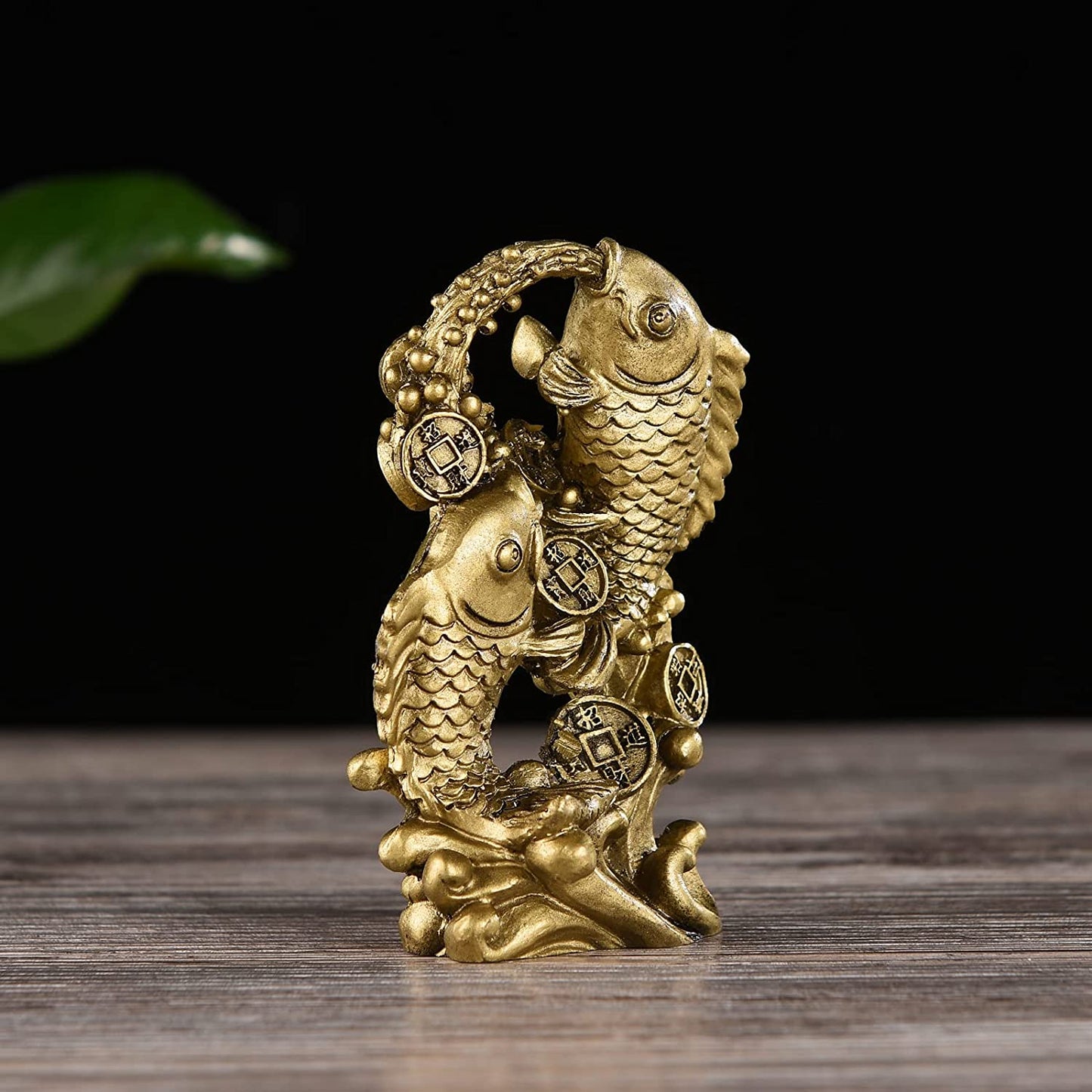 Resin Money Fish w/ Waves Statue Feng Shui for Wealth Luck Home Decoration