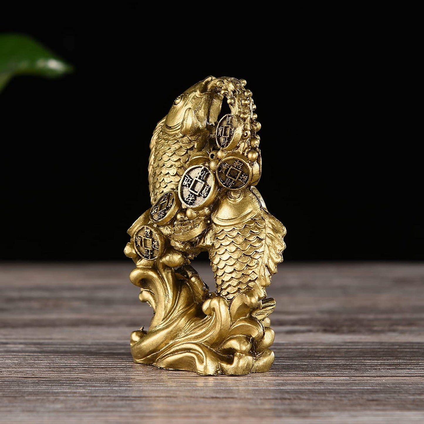 Resin Money Fish w/ Waves Statue Feng Shui for Wealth Luck Home Decoration