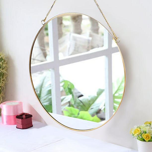 Hanging Wall Circle Mirror Decor Gold Round Mirror w/ Chain for Bathroom 11.8"