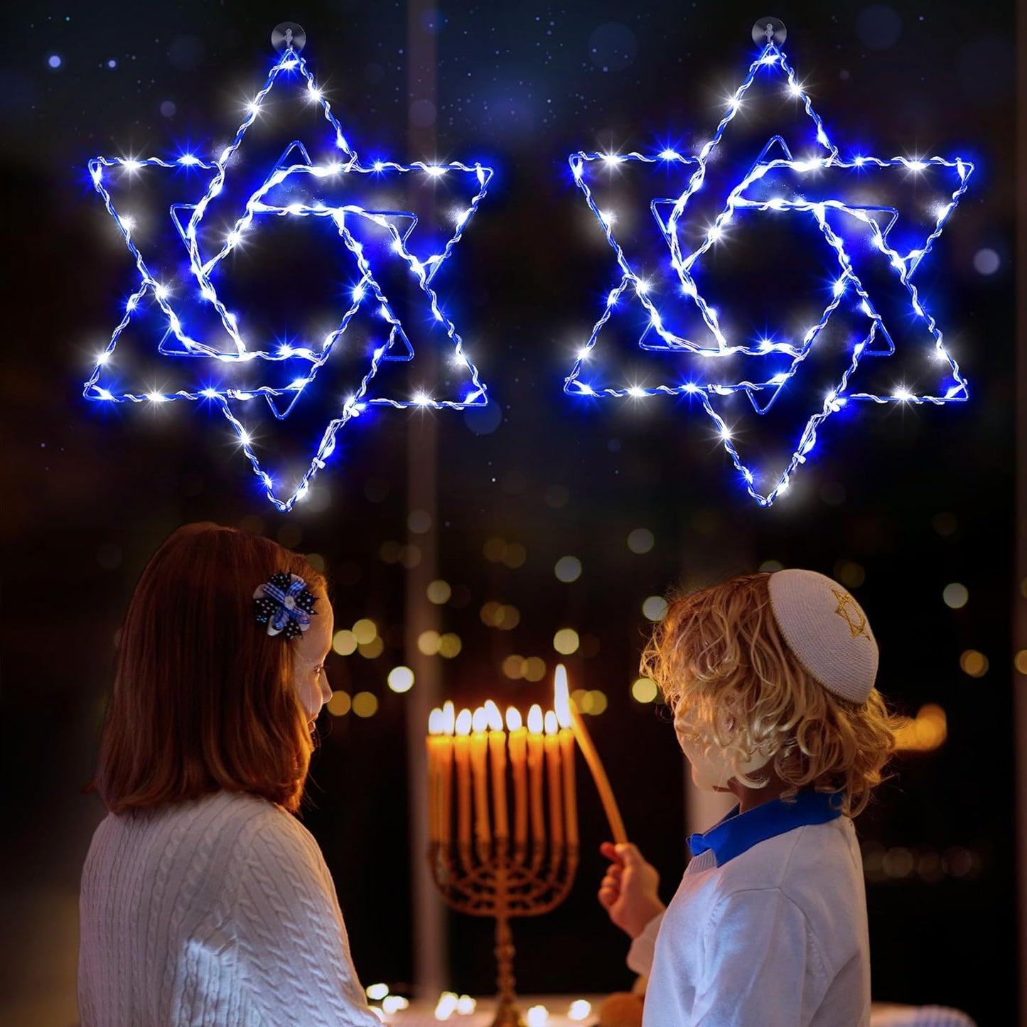 2 Pack  Decorations Blue White  Light, 8 Modes Chanukah LED Lights Battery