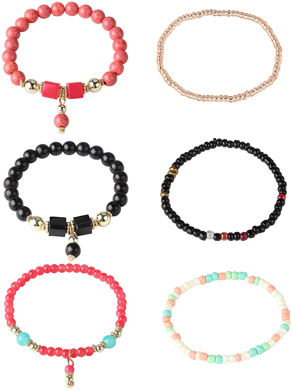 6 Sets Bohemian Stackable Bead Bracelets for Women