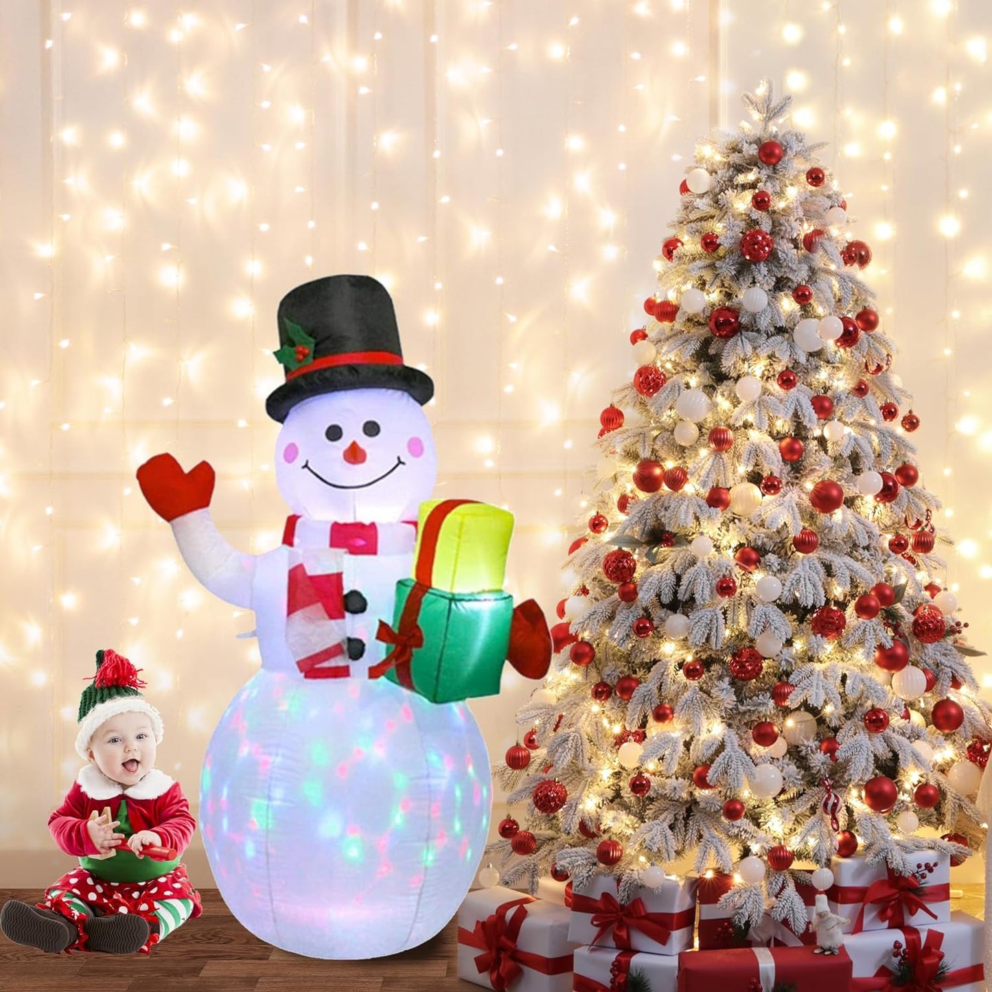 5FT Snowman Christmas Decorations, , Self-Inflatable Colorful Christmas Toys, Christmas Blow up