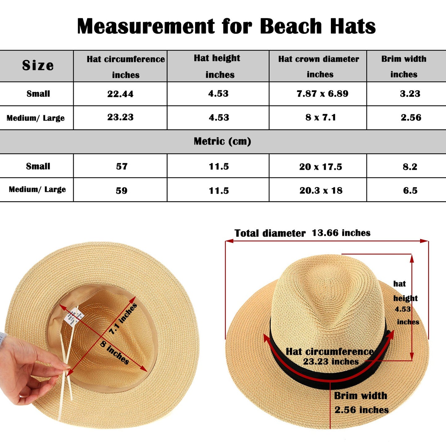 Panama Beach Hat for Women - 2 Pack