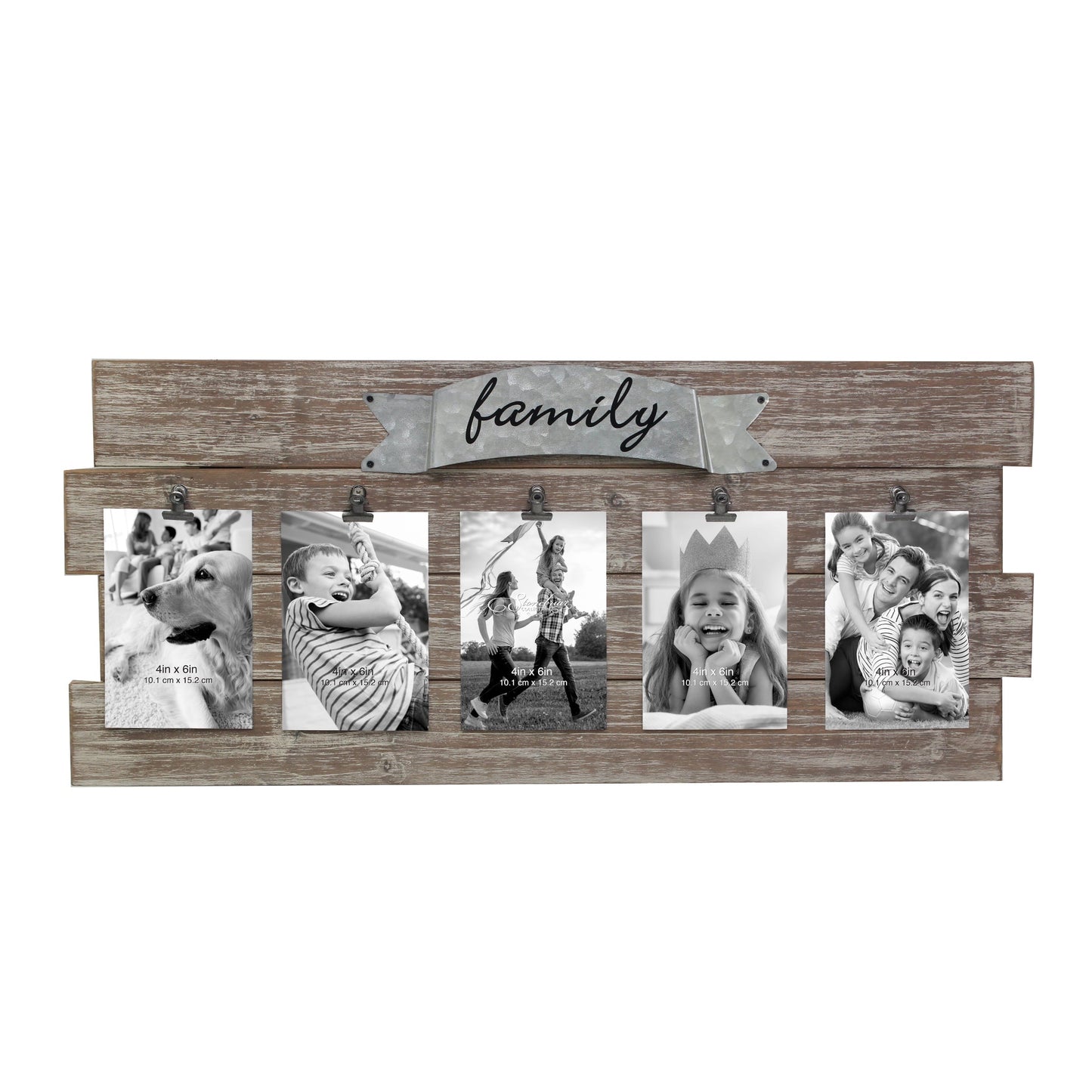 Rustic Wooden Family Collage Photo Frame w/ Clips