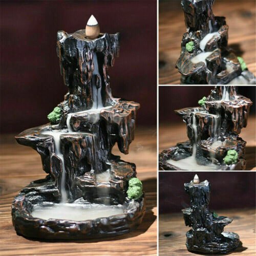 Resin Incense Waterfall Burner Backflow Smoke Censer Holder + Free Cones