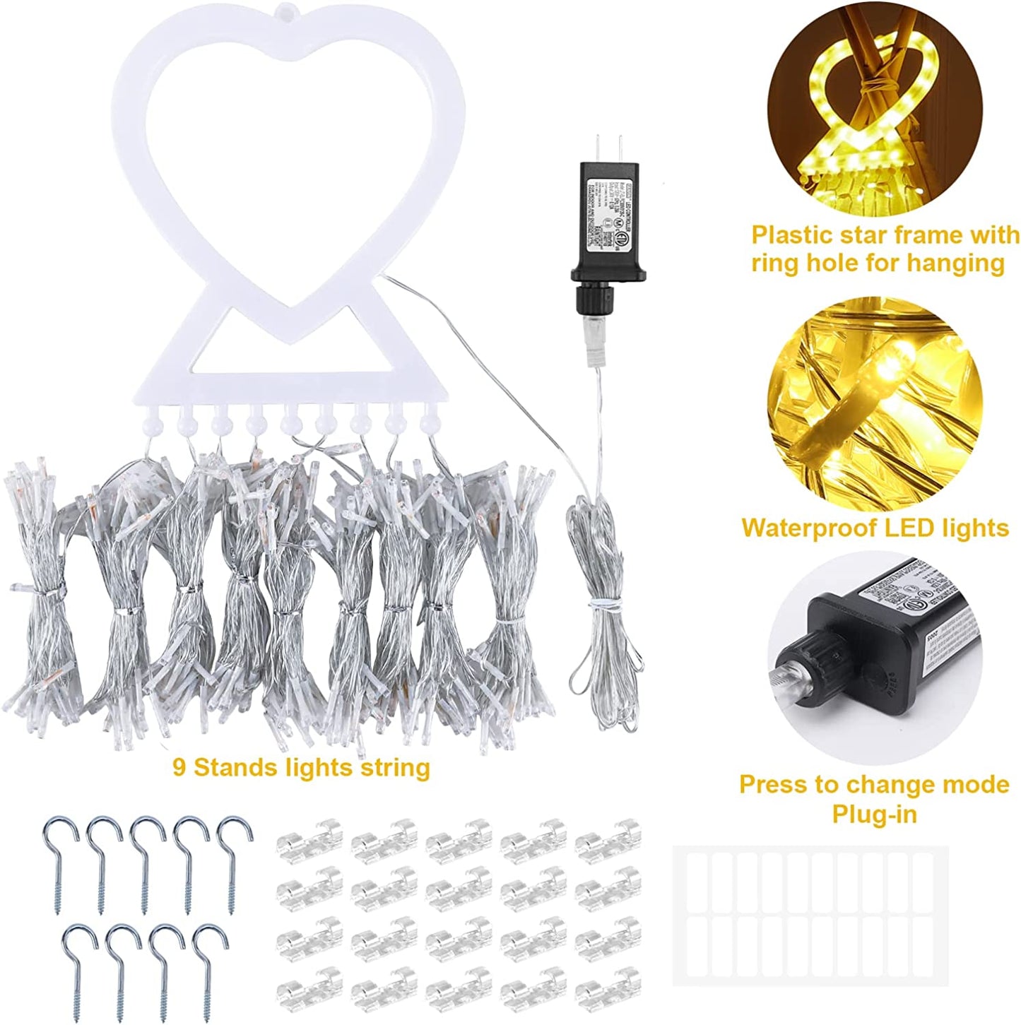 Valentines Day Decoration Lights,300 LED 8 Modes 29V Plug in Lights Heart Shaped