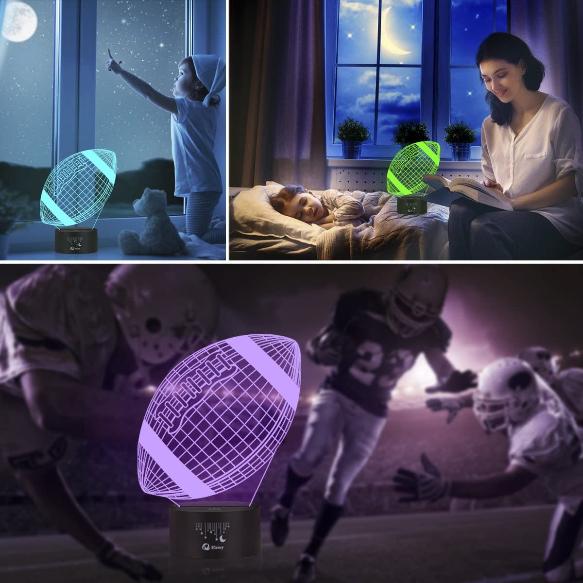 Football 3D Lamp Optical Illusion Night Light, 7 Color Changing