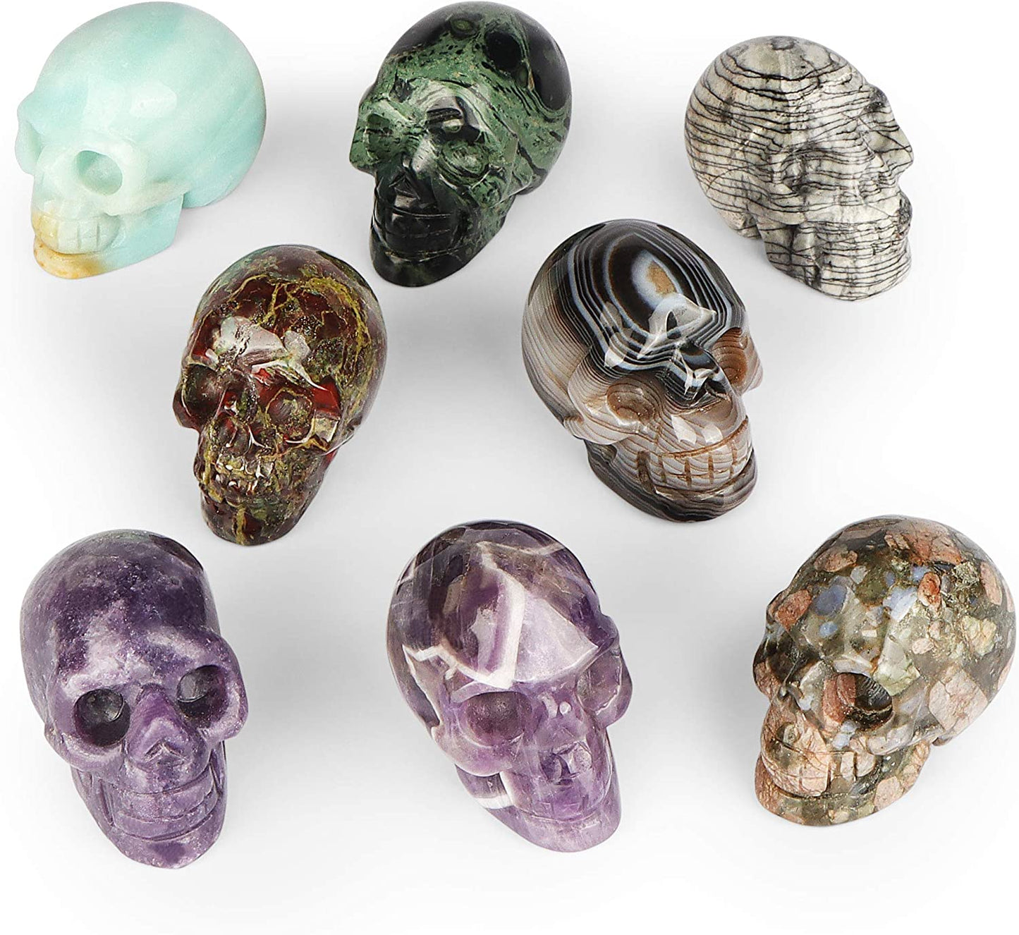 2.0" Amethyst Crystal Skull Head Statue Healing Figurines, Carved