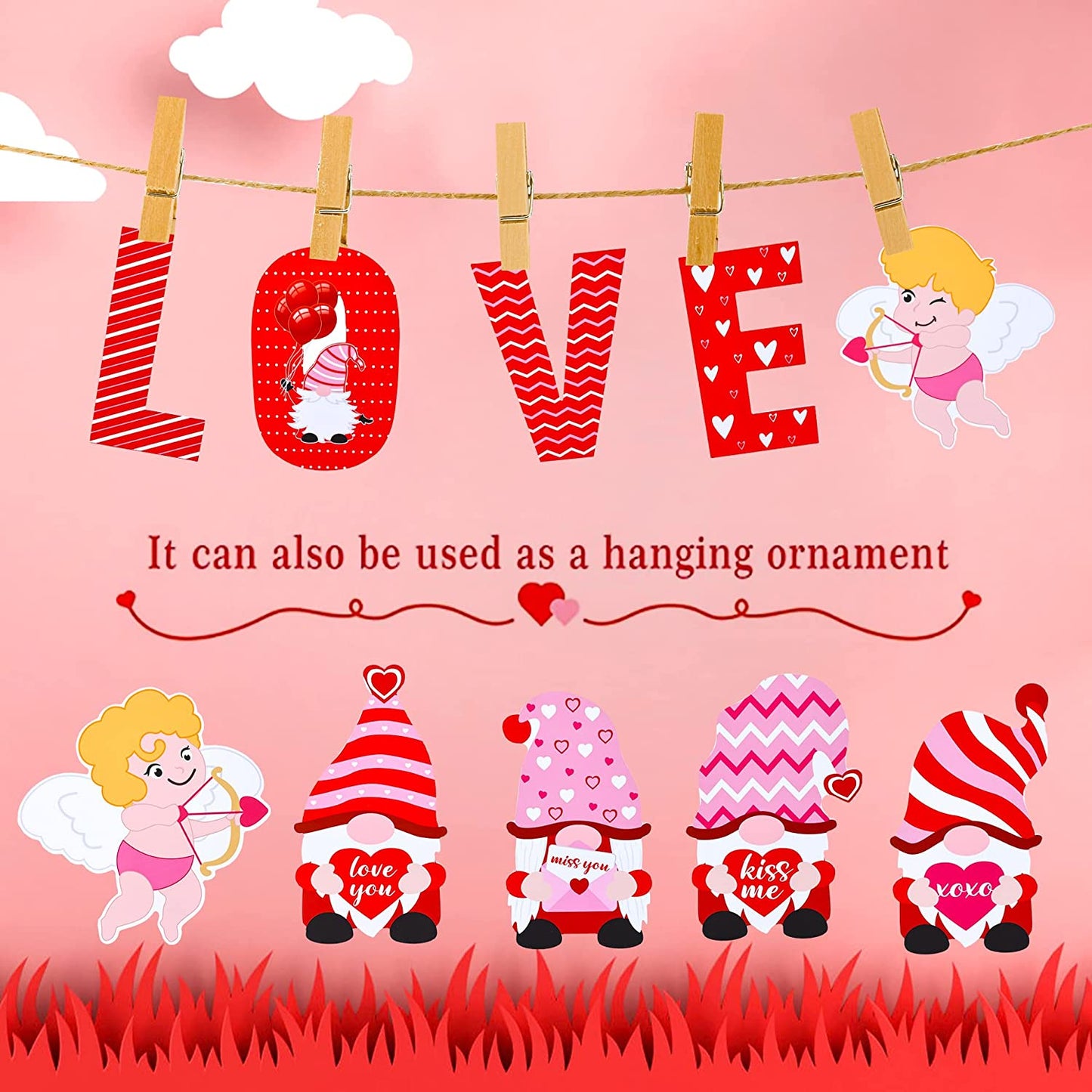 10 PCS Valentines Decorations Outdoor, Yard Sign Love Gnomes Heart Angel