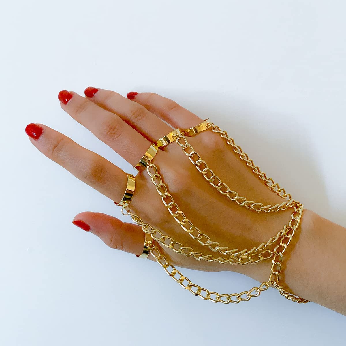 Metal Finger Ring Bracelet for Women Adjustable Chain Hand Harness Bracelet, Gold