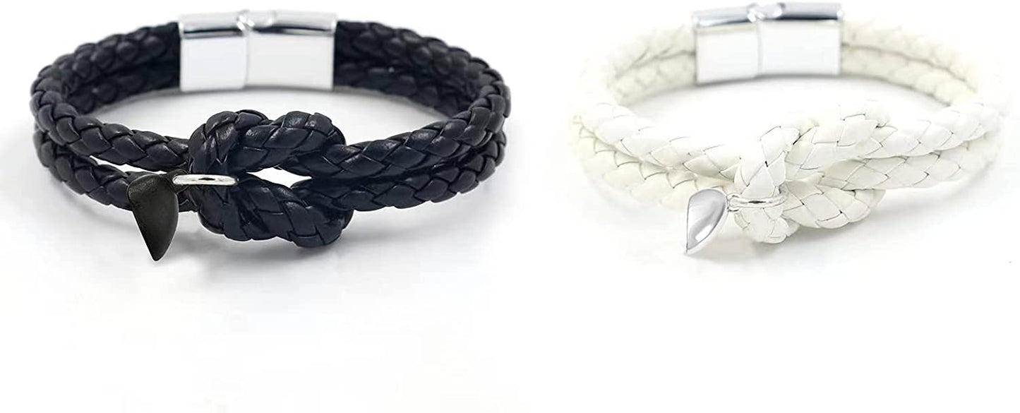 Love Celtic Knot Leather Knot Cuff Bracelet Magnetic Couple Bangle Black White