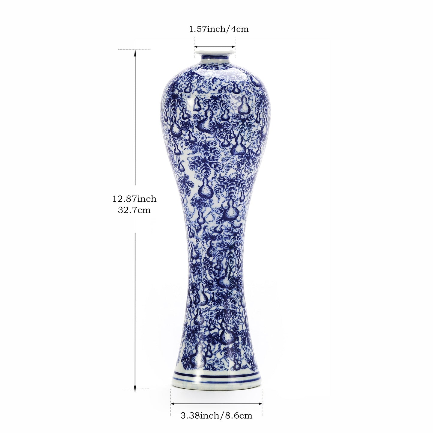 13"  Porcelain Ceramic Vase Blue & White