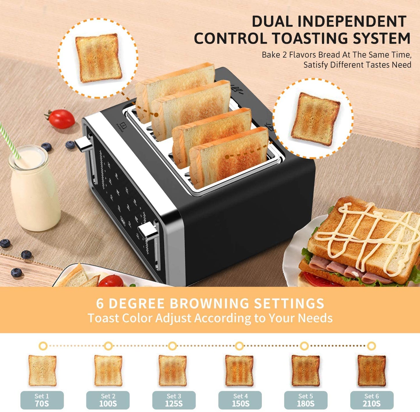 4 Slice Toaster LED Digital Touchscreen Extra-Wide Slots