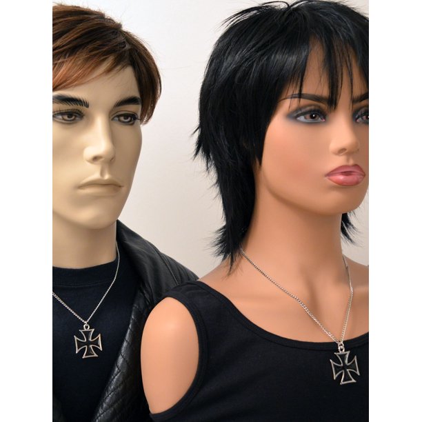 Cross Black Enamel on Silver Finish Pewter Cosplay Pendant Necklace for Men/Women