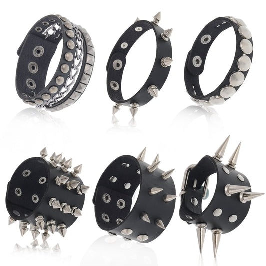 6 Pcs Men's Punk Studded Bracelet