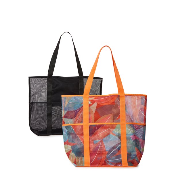 Women's Mesh Beach Tote Bag, 2-Pack Tropic Orange Spirit / Black