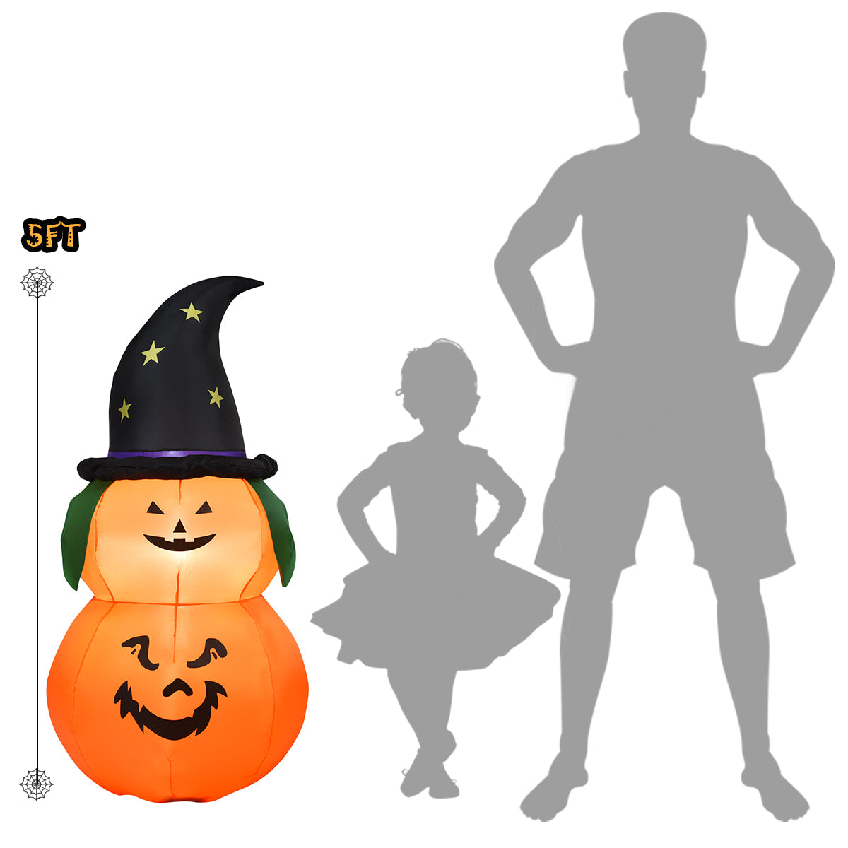 5' Inflatable Halloween Witch Hat Pumpkin  w/ LED Light