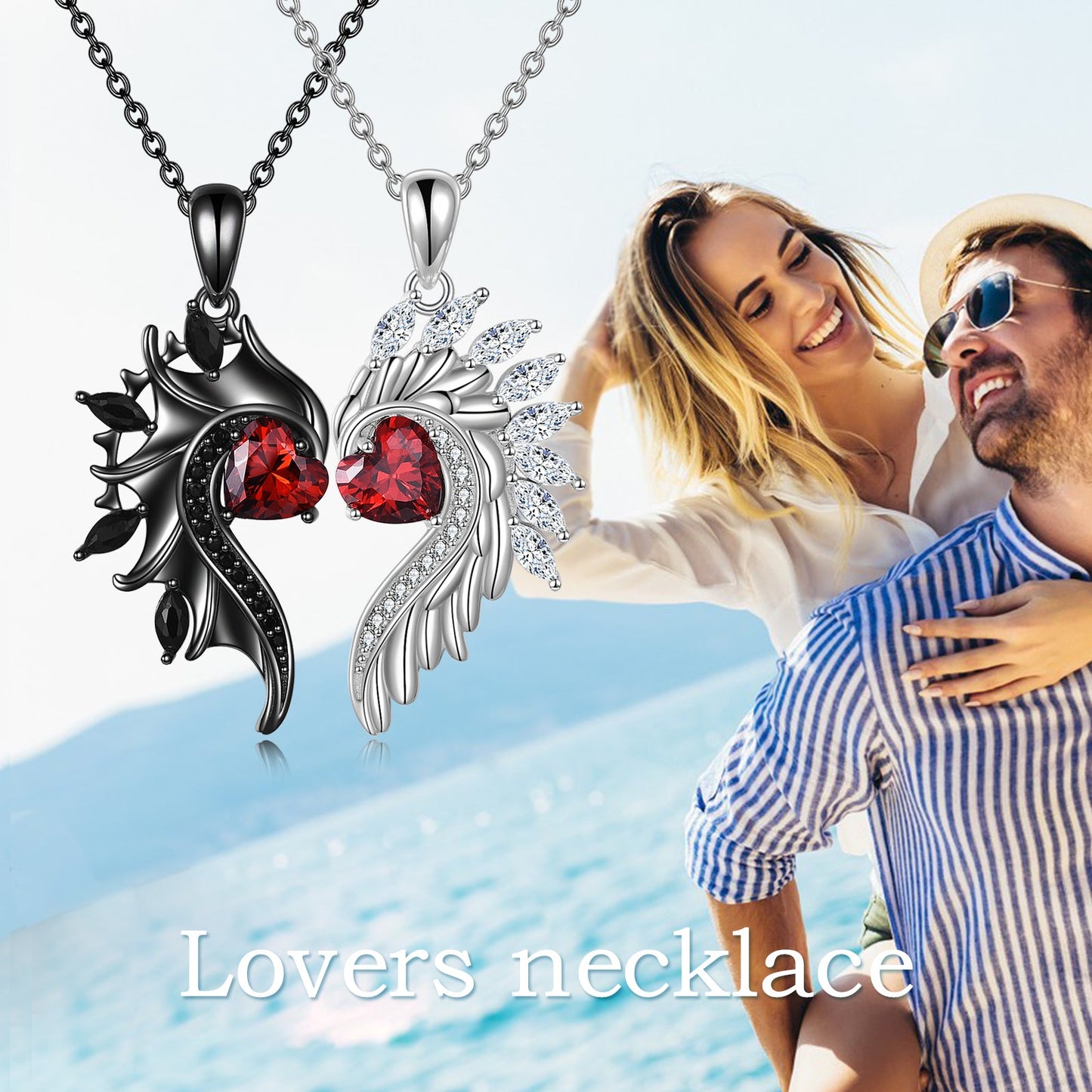 Diamond Angel Pendant Couple Necklace