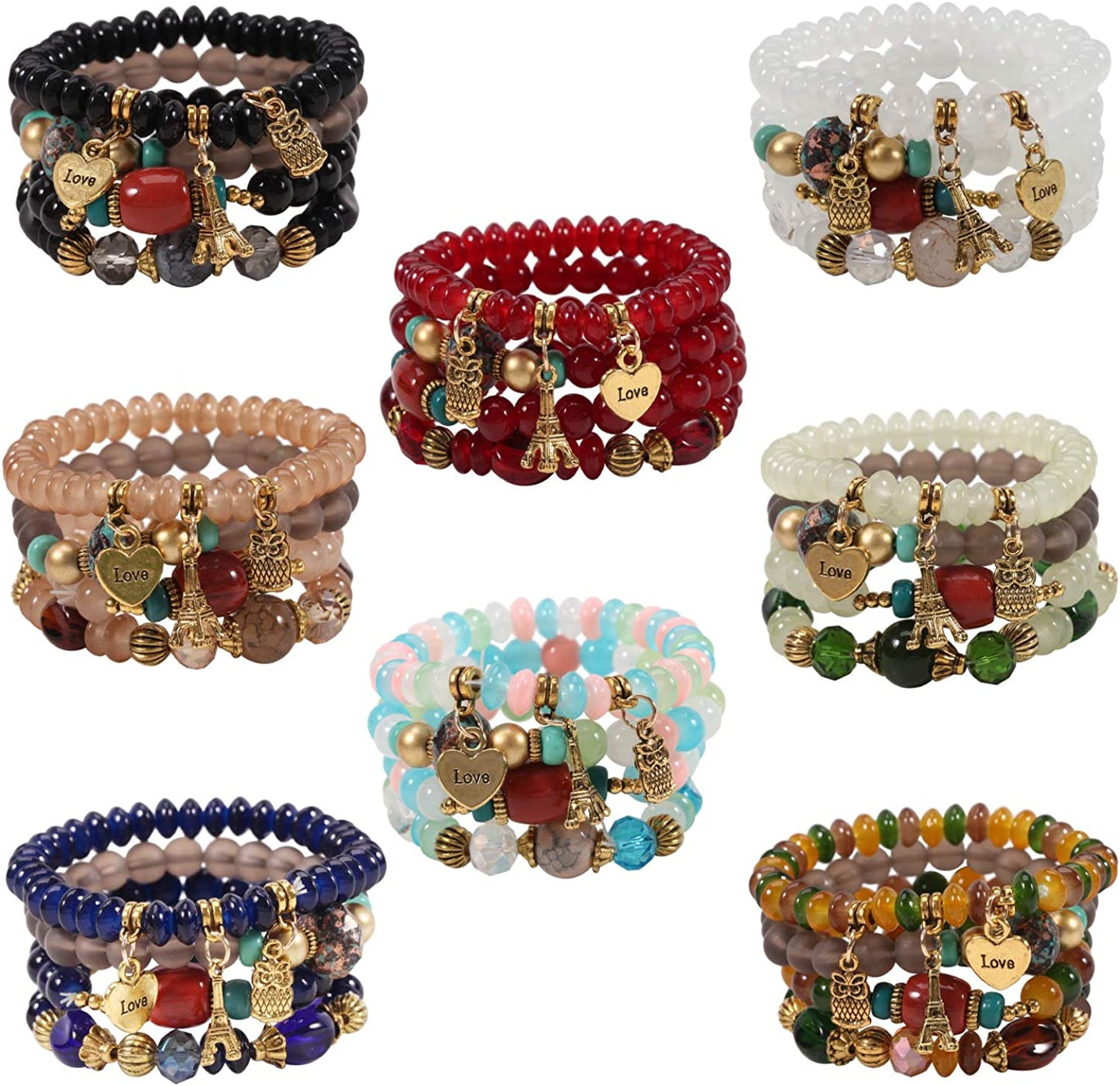 Bohemian Bracelets for Women Stretch Multilayer Colorful Beads Bracelet