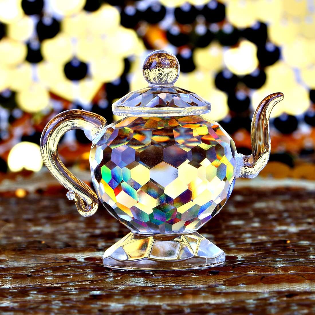 Crystal Teapot Figurine Chinese Collection Ornament Home Office Decoration 1.7-Inch