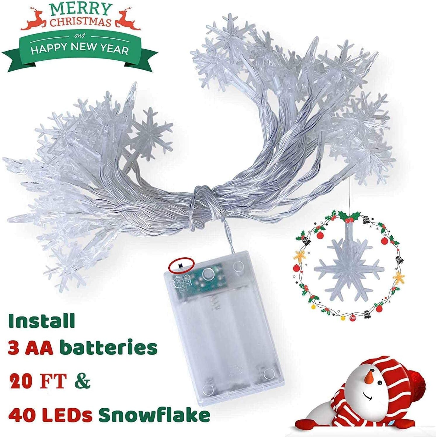 String Lights, 20ft 40 LED Fairy Lights Battery Operated Waterproof Twinkle Lighting Indoor Outdoor Decorations for Bedroom Party Patio Room Garden Home Xmas Tree Decor (White)