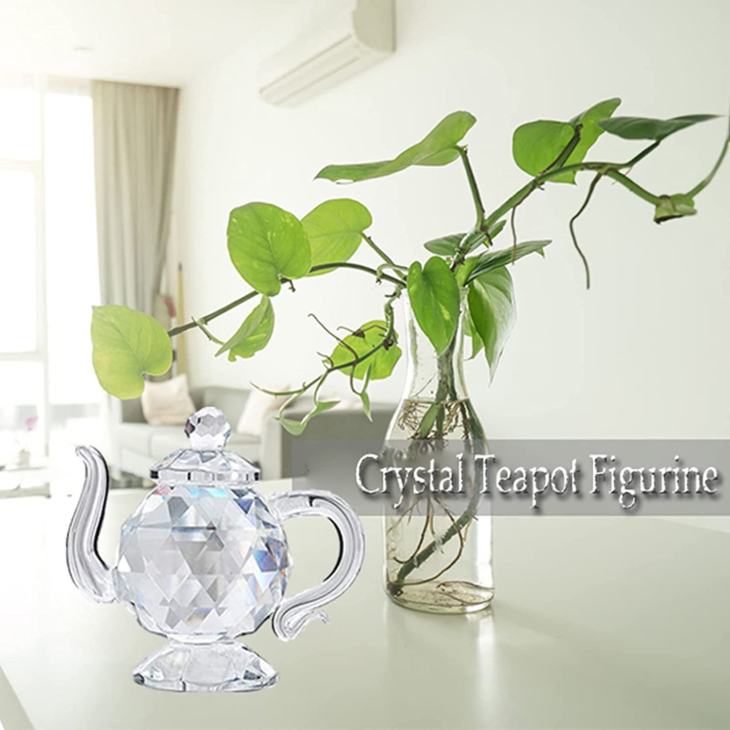 Crystal Teapot Figurine Chinese Collection Ornament Home Office Decoration 1.7-Inch