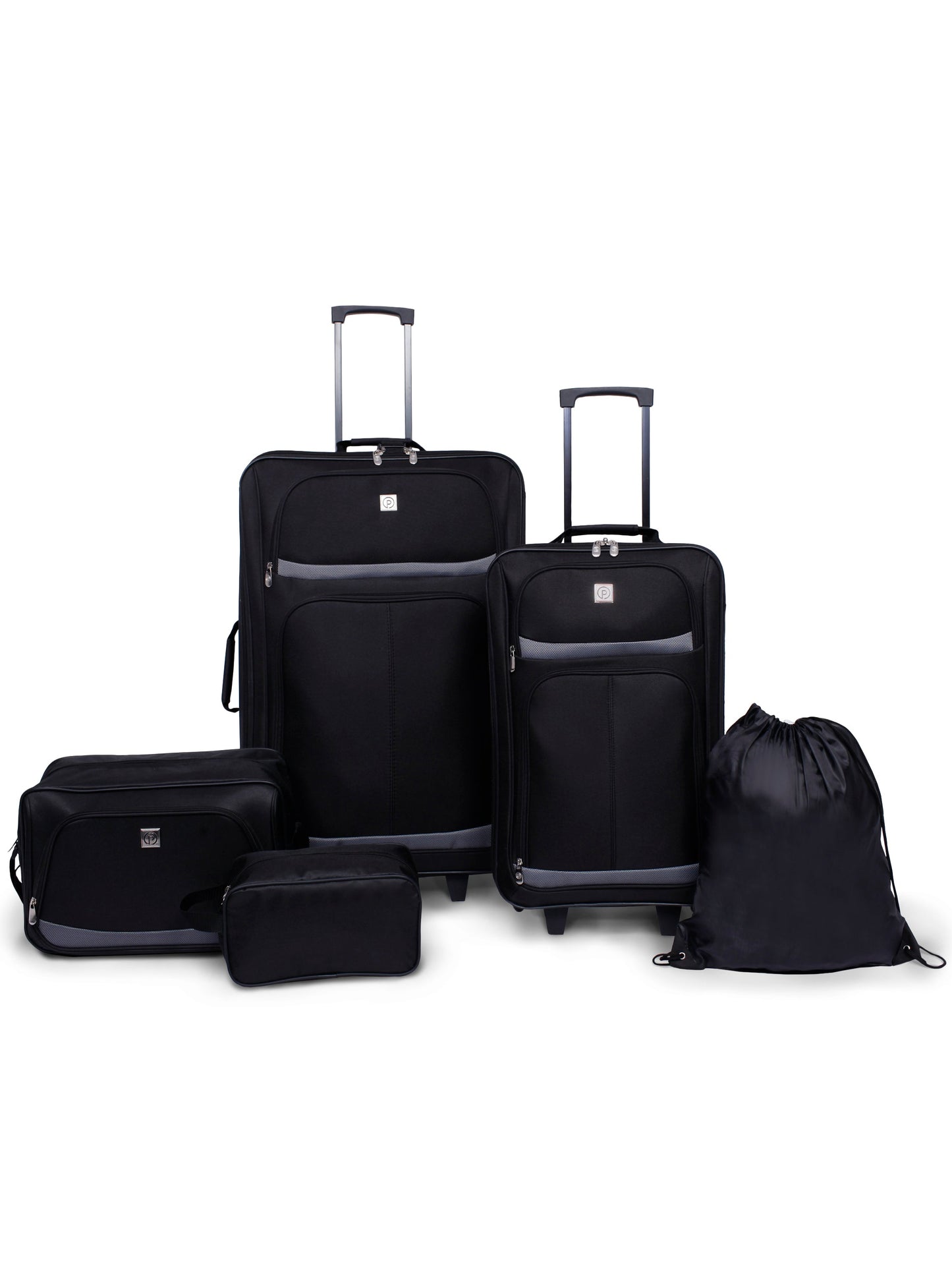 5 Piece 2-Wheel Luggage Set, Check and Carry On Size- Black