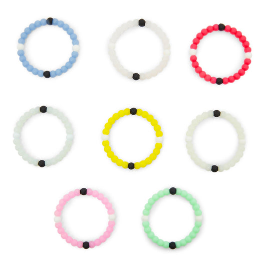 8 Pack Rubber Bead Bracelets for Kids & Teens, Assorted Colors, 2.6 x 0.3"