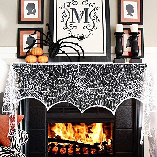 Halloween Decoration  Lace Spiderweb Fireplace Mantle Cover