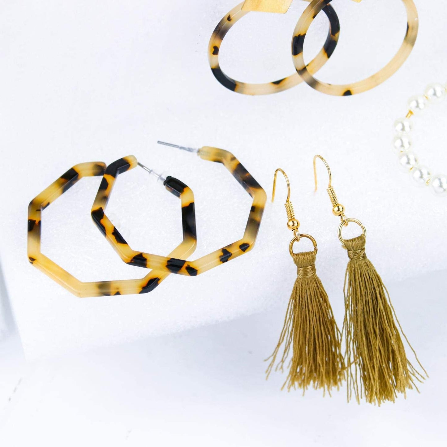 60 Pairs Fashion Earrings with Leopard Hoop Stud Jacket Earrings, Tassel Dangling