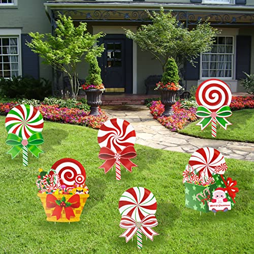 6 Pcs Candy Christmas Decorations Yard Signs  w/ Stakes