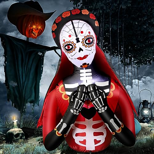 Halloween Inflatable Dead Spirit, LED Lights Outdoor Indoor Day of The Dead Inflatable Scary Blow Up