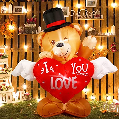 4FT Valentines Day Inflatable Bear w/ Love Heart, Lighted