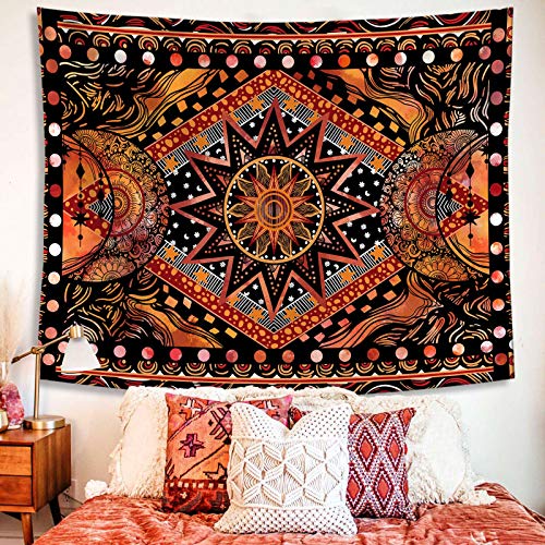 Sun and Moon Tapestry Wall Hanging for Bedroom Living Room Dorm (Orange, 30'' × 40'')