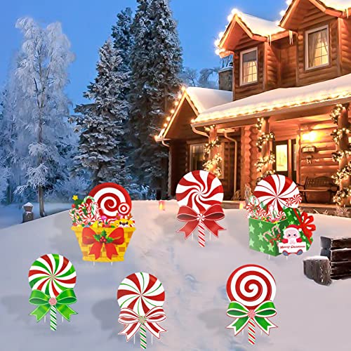 6 Pcs Candy Christmas Decorations Yard Signs  w/ Stakes