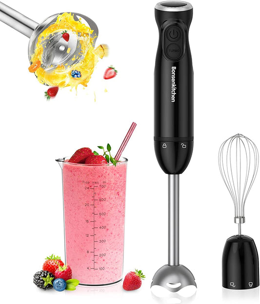 3 in 1 Kitchen Immersion Blender Handheld, 12-Speed & Turbo Hand Blender Electric w/ Sharp Blades w/ Egg Whisk, 24oz Beaker