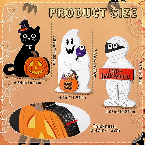 Halloween Decorations Indoor for Home Wood Signs Ghost Black Cat Mummy Table Centerpiece