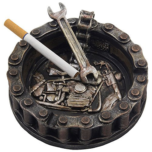 Decorative Motorcycle Chain Ashtray w/ Wrench & Bike Motif