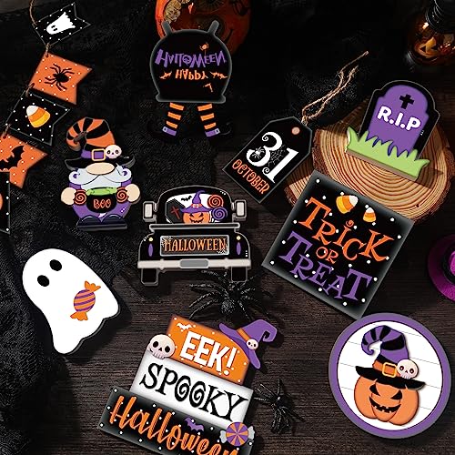 15 Pcs Halloween Tiered Tray  Set Cute  Wooden Signs Farmhouse Rustic