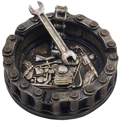 Decorative Motorcycle Chain Ashtray w/ Wrench & Bike Motif