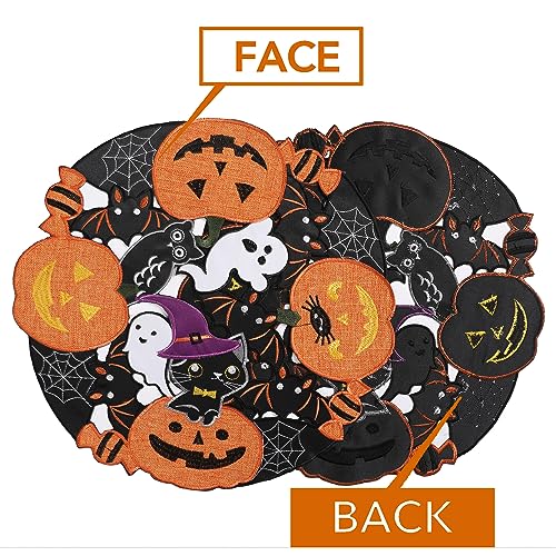 Embroidered Black Round Placemats 15 Inches, Thanksgiving Fall Pumpkins Table Decorations
