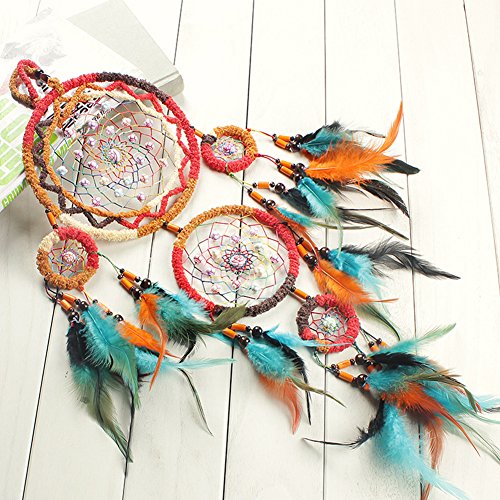 Traditional Handicrafts Dream Catcher Hanging Feathers Ornament with 5 Rings