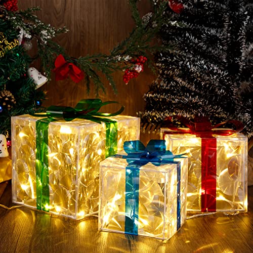 Set of 3 Lighted Gift Boxes Christmas Decorations