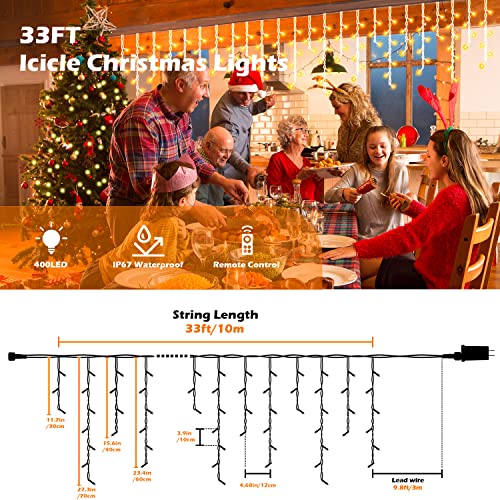 33ft Icicle Christmas Lights Outdoor Decoration