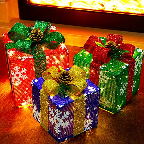 Set of 3 Lighted Gift Boxes Christmas Decorations