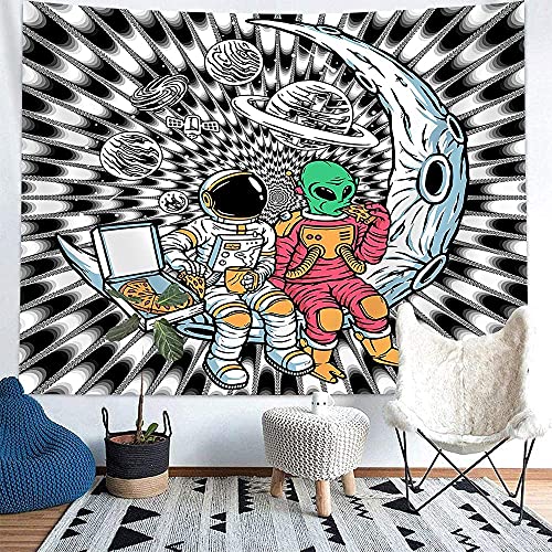 Cool Black & White Astronaut Trippy Tapestry Funny Alien on Moon Wall Decor