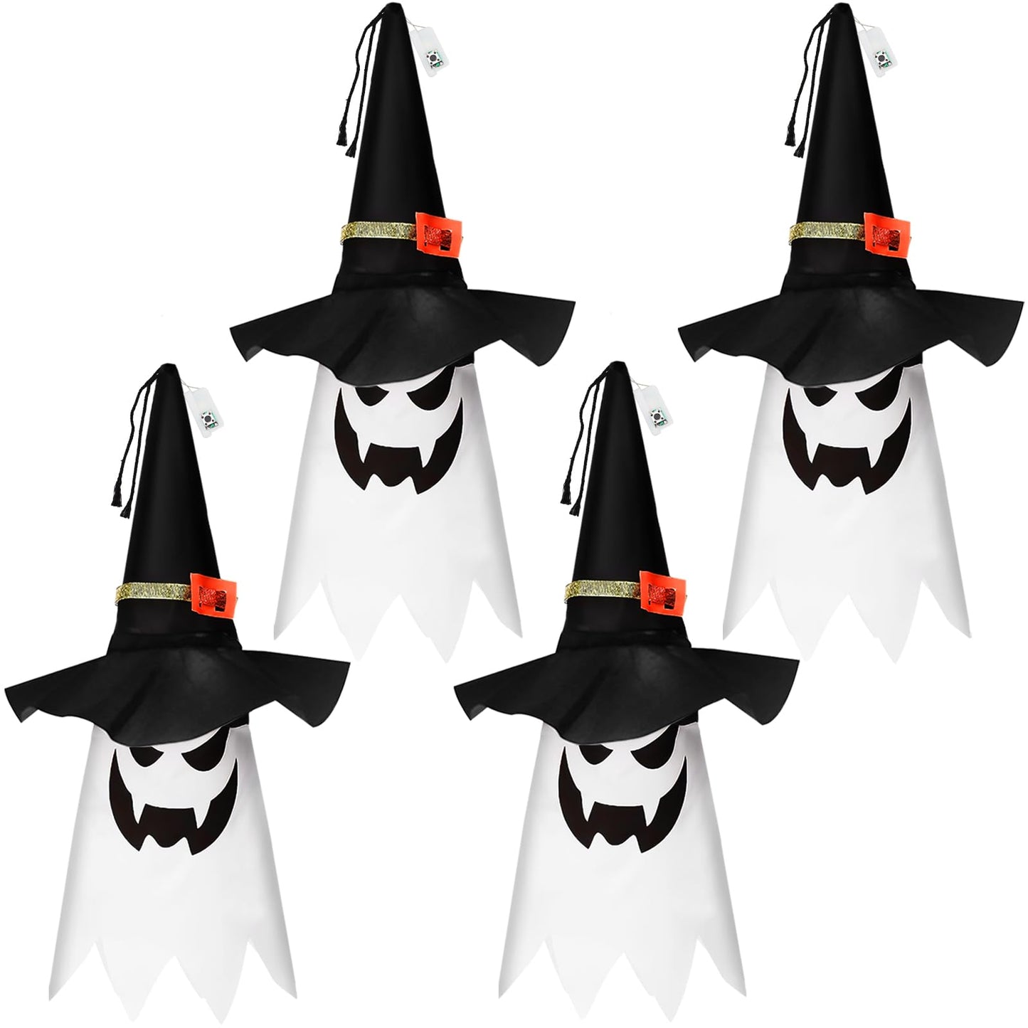 Hanging Outdoor String Lights Glowing Ghost Witch Hat Halloween  (4Pcs)