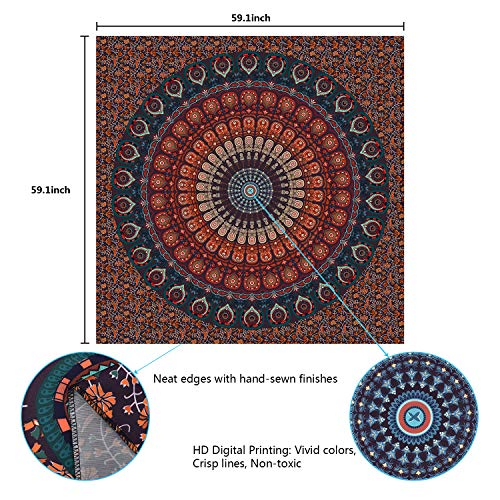 Bohemian Mandala Psychedelic Peacock Boho Tapestry