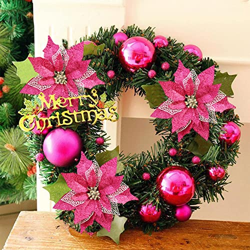 12Pcs Poinsettia Flowers Glitter Christmas Ornaments